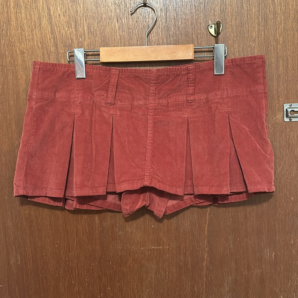 Free People Rust Red Corduroy Pleated Mini Skirt - Picture 2 of 9